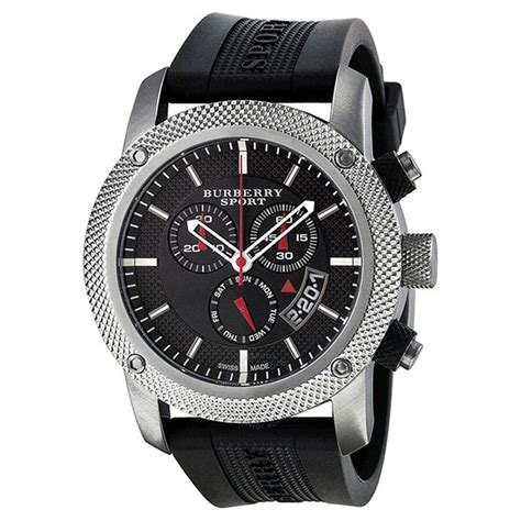 Burberry Endurance Chronograph Black Dial Rubber Strap Men's 